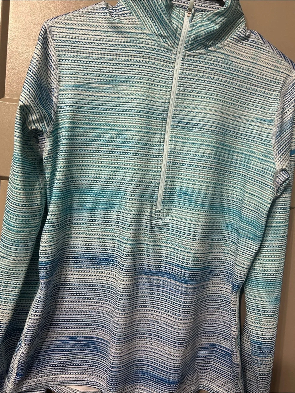 Nike Dri Fit Blue and Aqua Striped Quarter-Zip Pullover